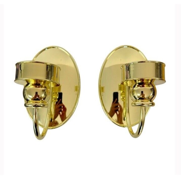 Partylite Gold Oval Mirror Finish Candle Holder Wall Sconces 6" Shiny Glam 2 NEW - Picture 1 of 8